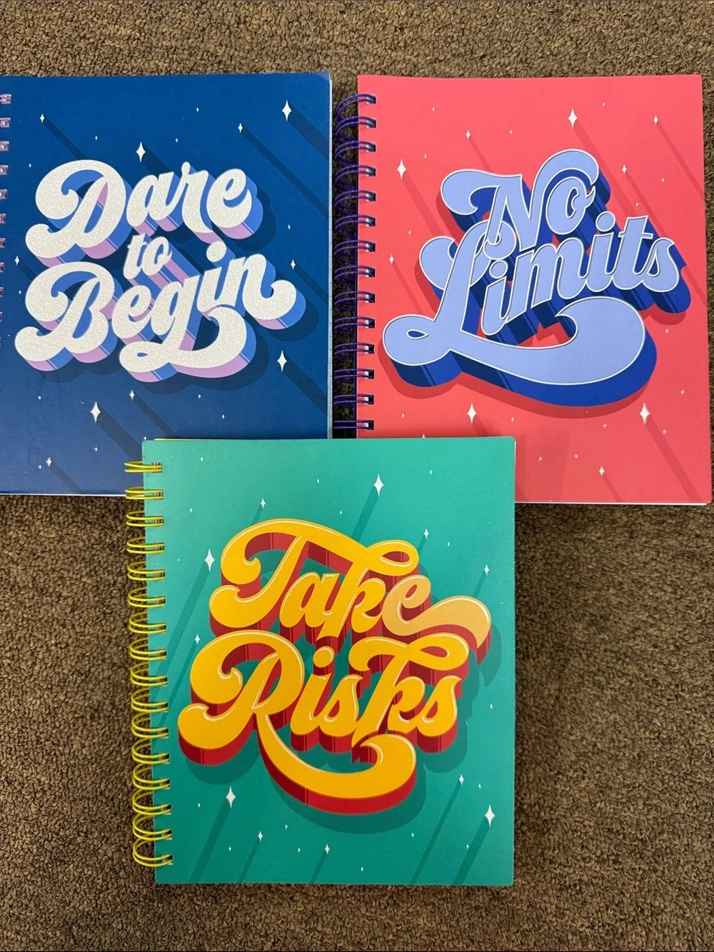 Motivational Spiral Notebooks - 'Take Risks', 'Dare to Begin', 'No Limits'
